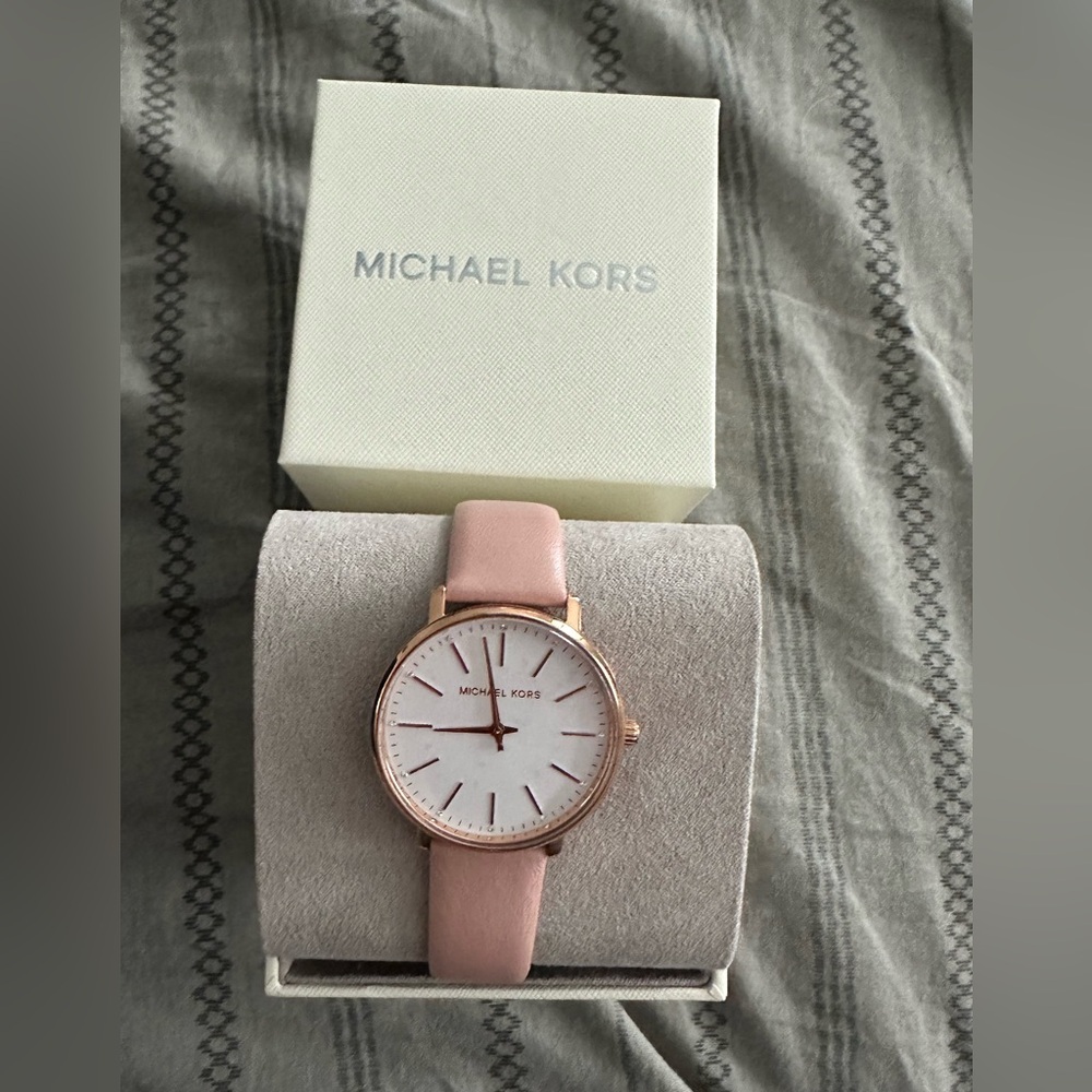 Michael Korrs womens pink leather strap watch